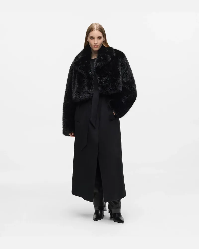Karl Lagerfeld Langer Verwandelbarer Kunstpelzmantel, Damen, Schwarz, Größe Schwarz