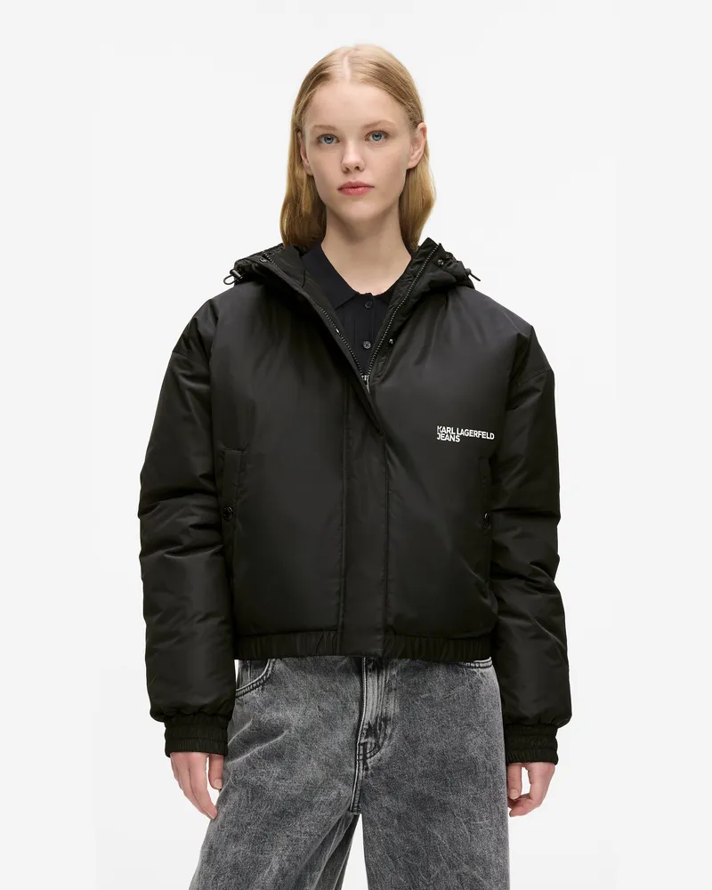 Karl Lagerfeld Leicht Wattierte Kapuzenjacke, Damen, Schwarz, Größe Schwarz