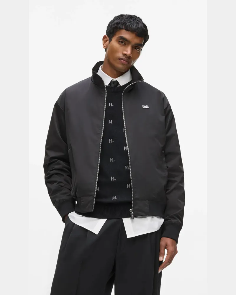 Karl Lagerfeld Blousonjacke Mit Reißverschluss, Herren, Schwarz, Größe Schwarz