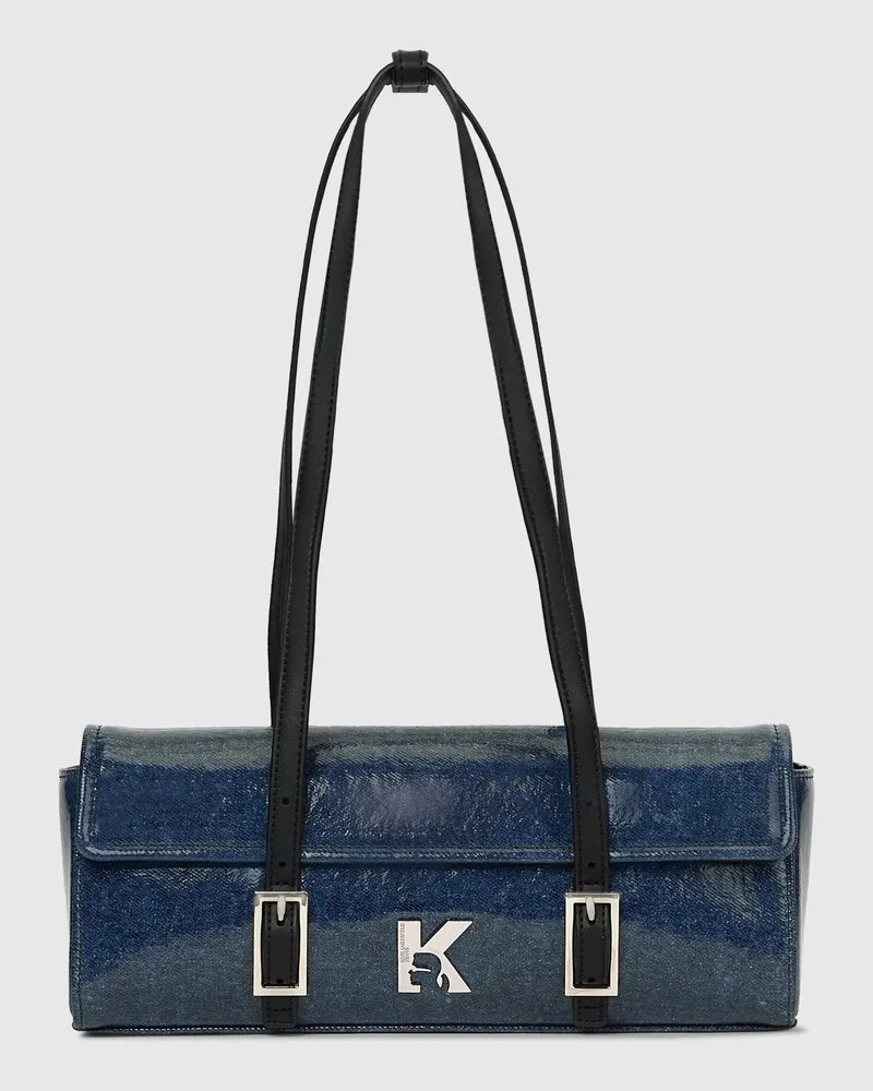 Karl Lagerfeld Längliche Schultertasche Aus Denim Mit K-logo, Female, Gewaschenes Mittelblau, Size Blue