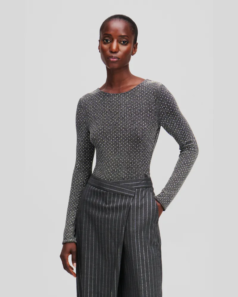 Karl Lagerfeld Metallic-body Mit Strass, Frau, Gunmetal, Größe Gunmetal