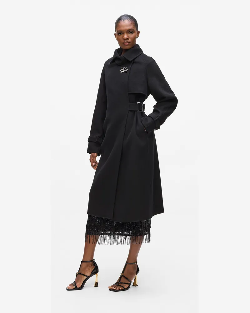 Karl Lagerfeld Langmantel Mit Gürtel, Damen, Schwarz, Größe Schwarz