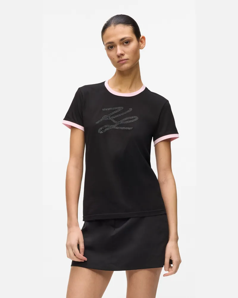 Karl Lagerfeld Exklusives Autograph-t-shirt Mit Strass, Damen, Schwarz, Größe Schwarz