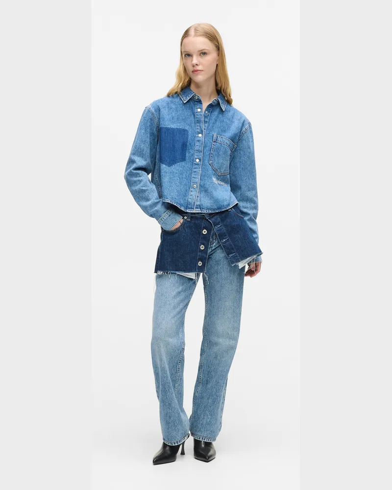 Karl Lagerfeld Gerade Jeans Im Lagen-look Und Hoher Taille, Damen, Mittelblau Geblockt, Größe Mittelblau