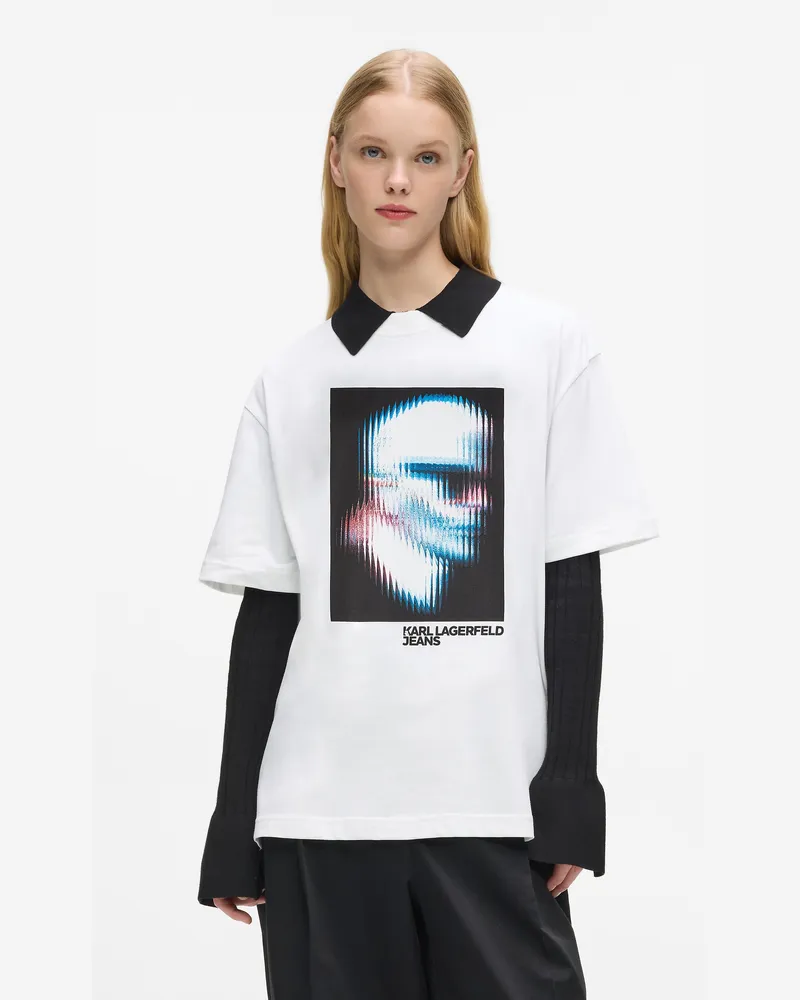 Karl Lagerfeld Digitalisiertes Karl T-shirt Aus Bio-baumwolle, Damen, Weiss, Größe Weiss