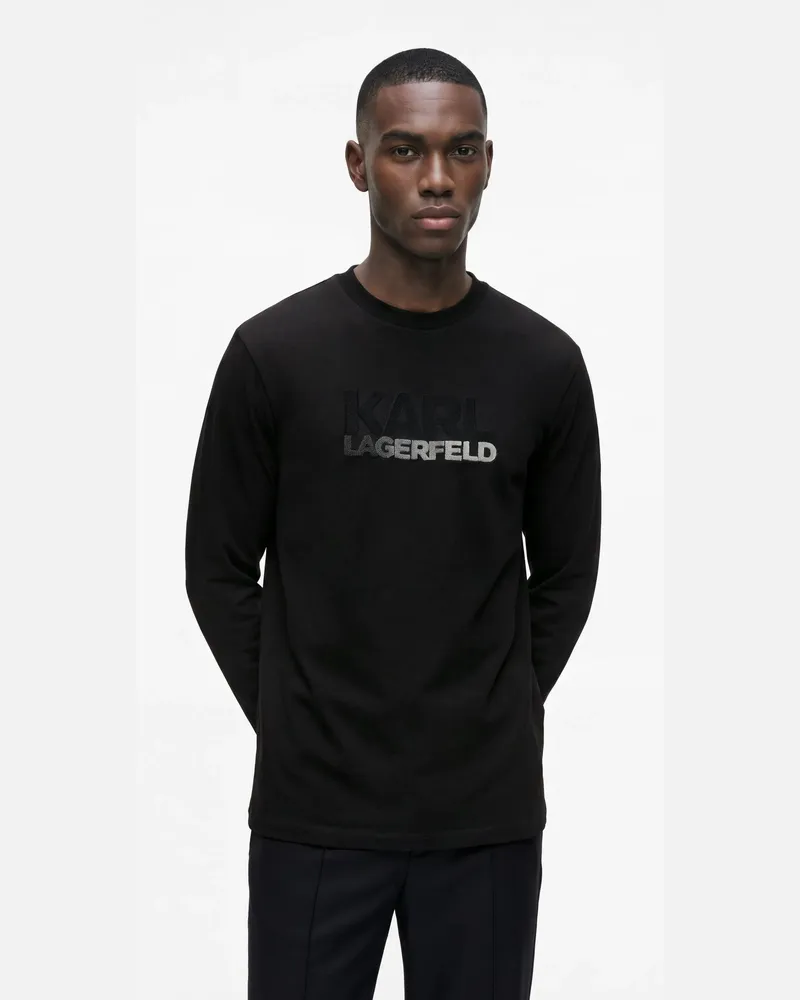 Karl Lagerfeld Langärmeliges T-shirt Mit Farbverlauf-logo, Male, Schwarz, Size Black