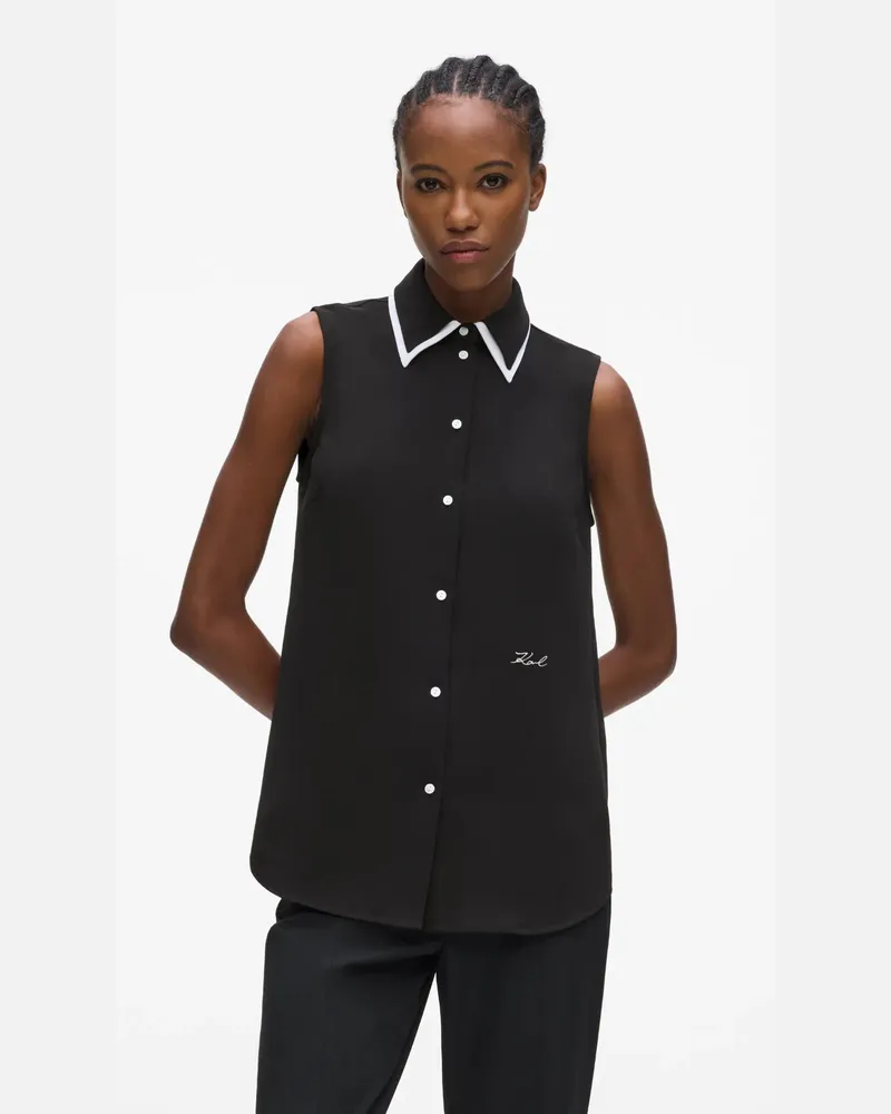 Karl Lagerfeld Schwarz-weiße Ärmellose Bluse, Damen, Schwarz, Größe Schwarz