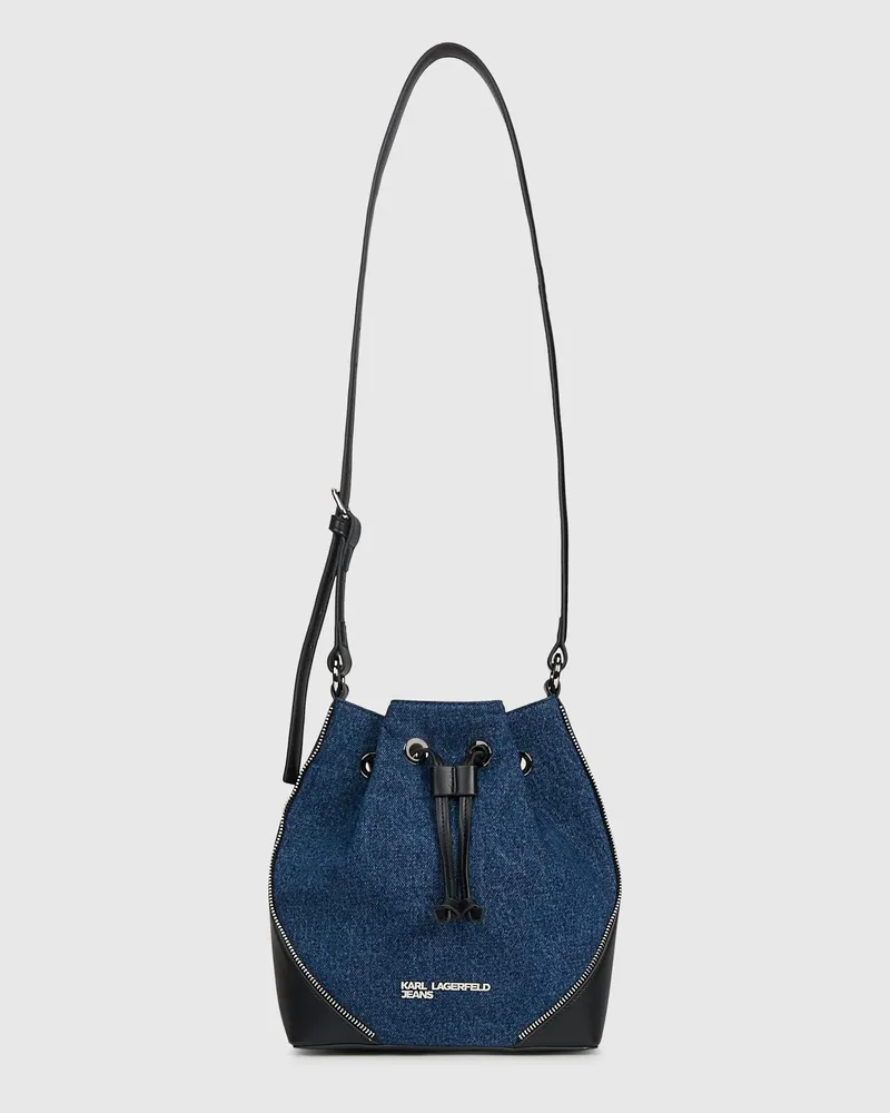 Karl Lagerfeld Rebellische Bucket bag Aus Denim Und Kunstleder, Damen, Verwaschenes Dunkelblau-schwarz, Größe Verwaschenes