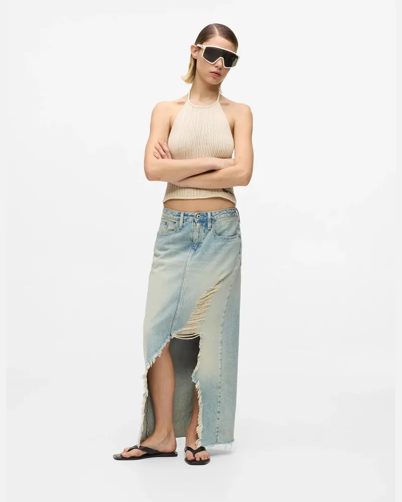 Karl Lagerfeld Ausgefranster Maxi-jeansrock, Damen, Tinted Washed Blue, Größe Tinted