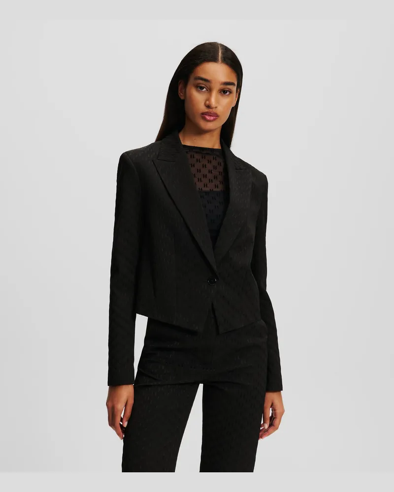 Karl Lagerfeld Kurzer Blazer mit Kl monogram, Frau, Schwarz Schwarz