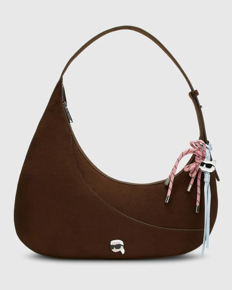 Karl Lagerfeld Ikon Hobo-tasche Aus Glattem Kunstwildleder, Female, Tobacco, Size Brown