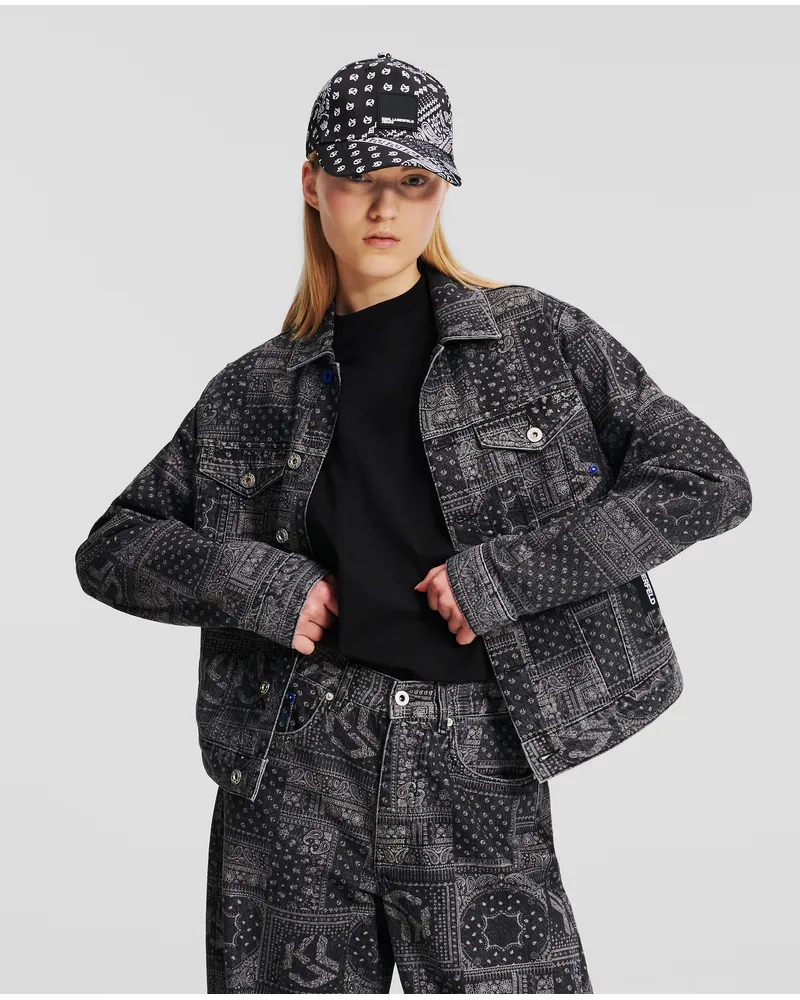 Karl Lagerfeld Klj jeansjacke mit Bandana-print, Frau, Black Bandana Gewaschen Black