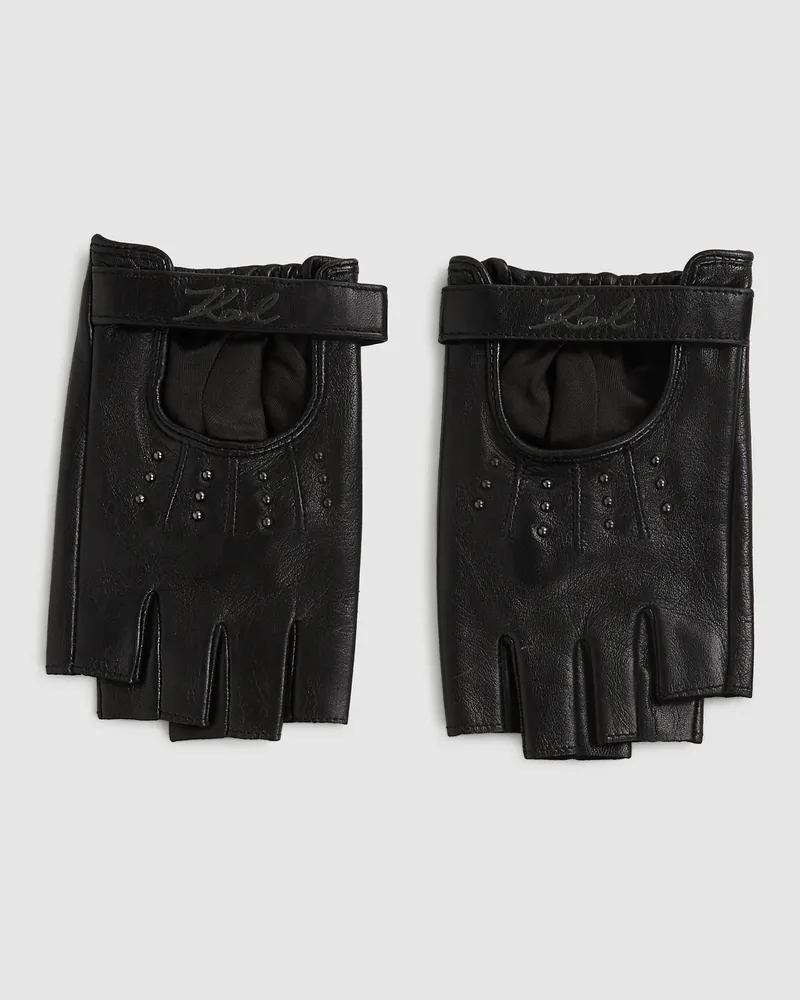 Karl Lagerfeld K/signature Fingerlose Handschuhe, Damen, Schwarze Verzierung, Größe: S Schwarze