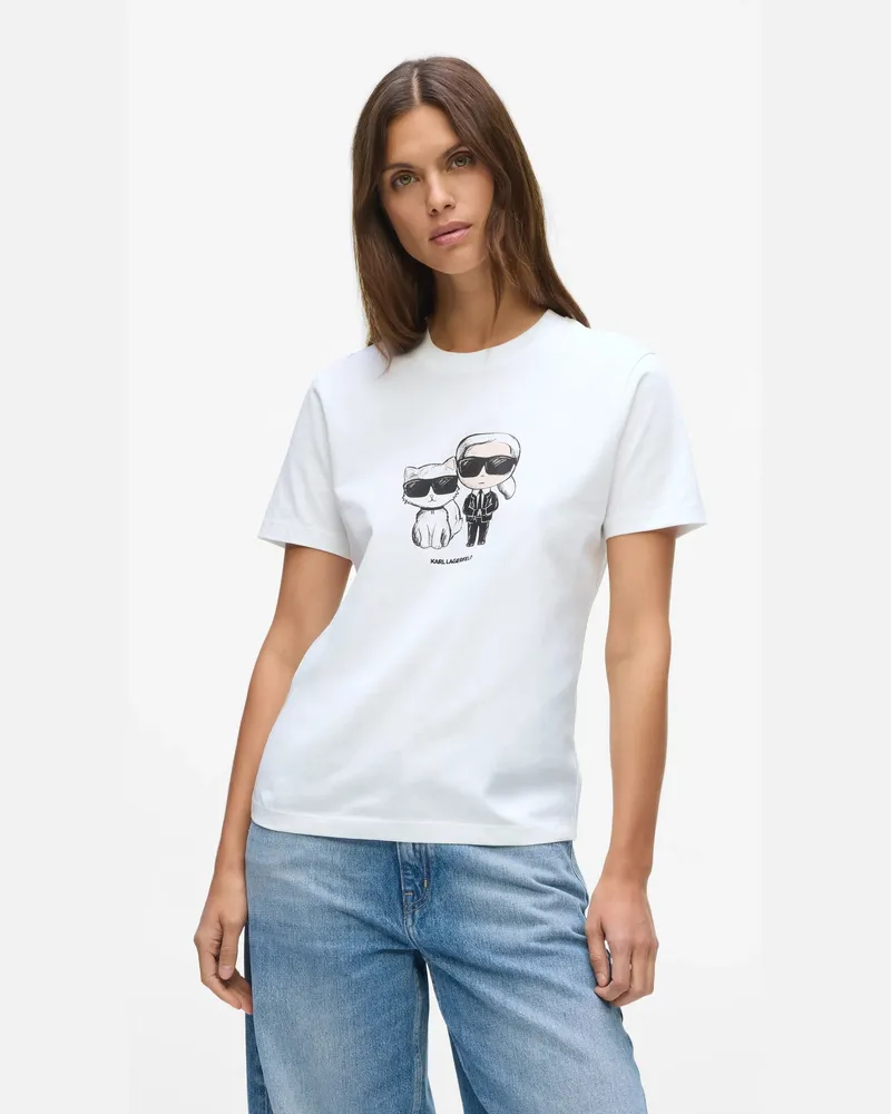 Karl Lagerfeld Ikon Karl- Und Choupette-skizzen-t-shirt, Female, Weiss, Size White