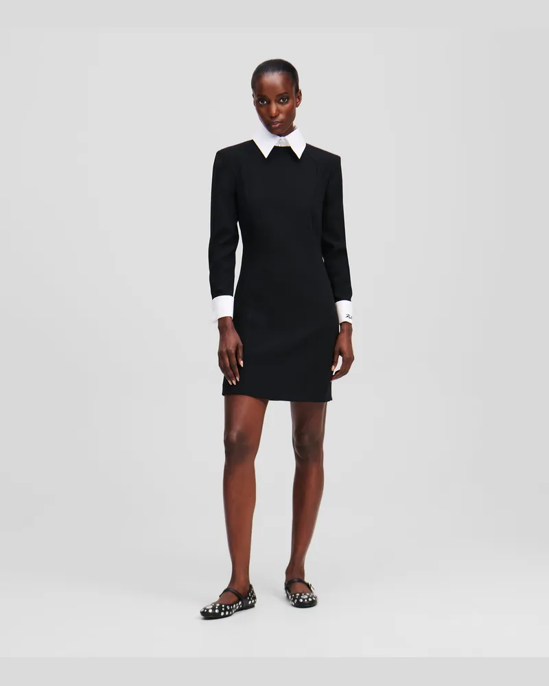 Karl Lagerfeld Kleid Mit Weißem Kragen, Damen, Schwarz, Größe Schwarz