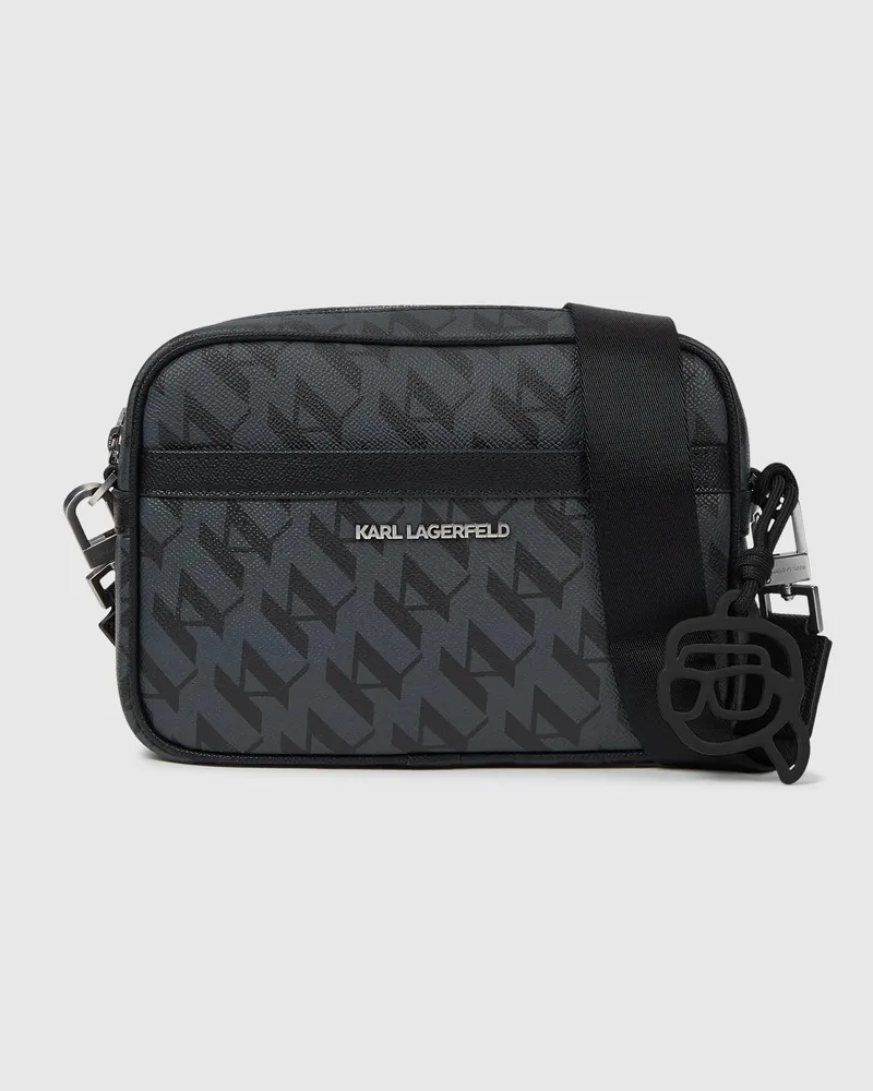 Karl Lagerfeld Ikon Monogram Längliche Umhängetasche, Herren, Schwarz, Größe Schwarz