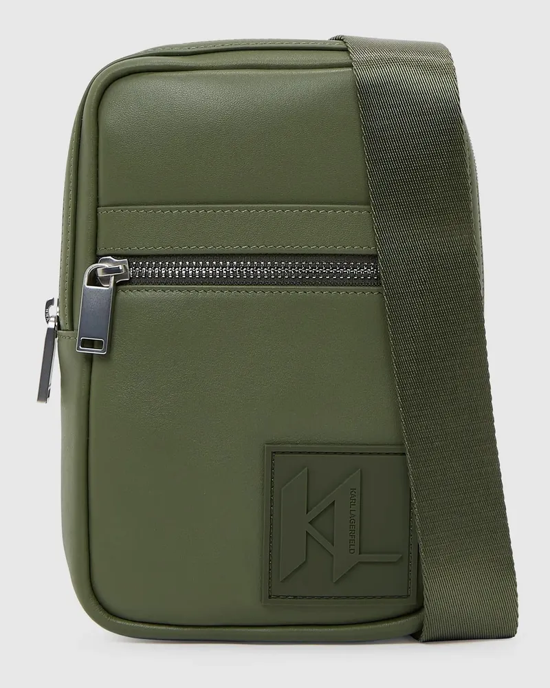 Karl Lagerfeld Umhängetasche Mit Monogramm-aufnäher, Herren, Grün-oliv, Größe Grün-oliv