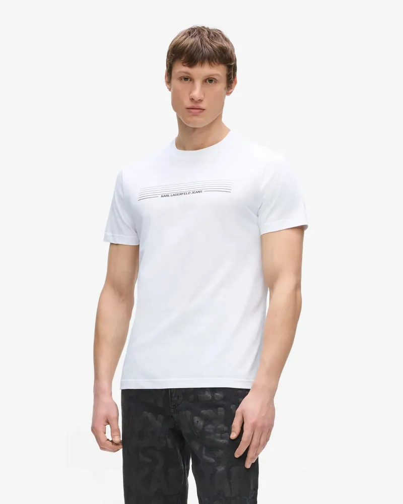 Karl Lagerfeld Schmal Geschnittenes, Gestreiftes T-shirt Mit Logo, Herren, Weiss, Größe Weiss