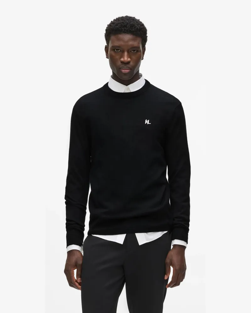 Karl Lagerfeld Pullover Mit Rundhalsausschnitt Aus Merinowolle, Male, Schwarz, Size Black