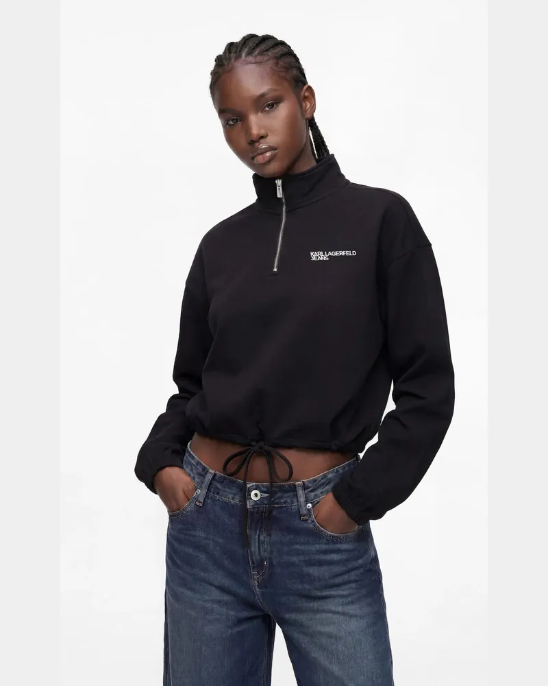 Karl Lagerfeld Sweatshirt Mit Halbem Reißverschluss Und Kordelzug Am Saum, Damen, Schwarz, Größe Schwarz
