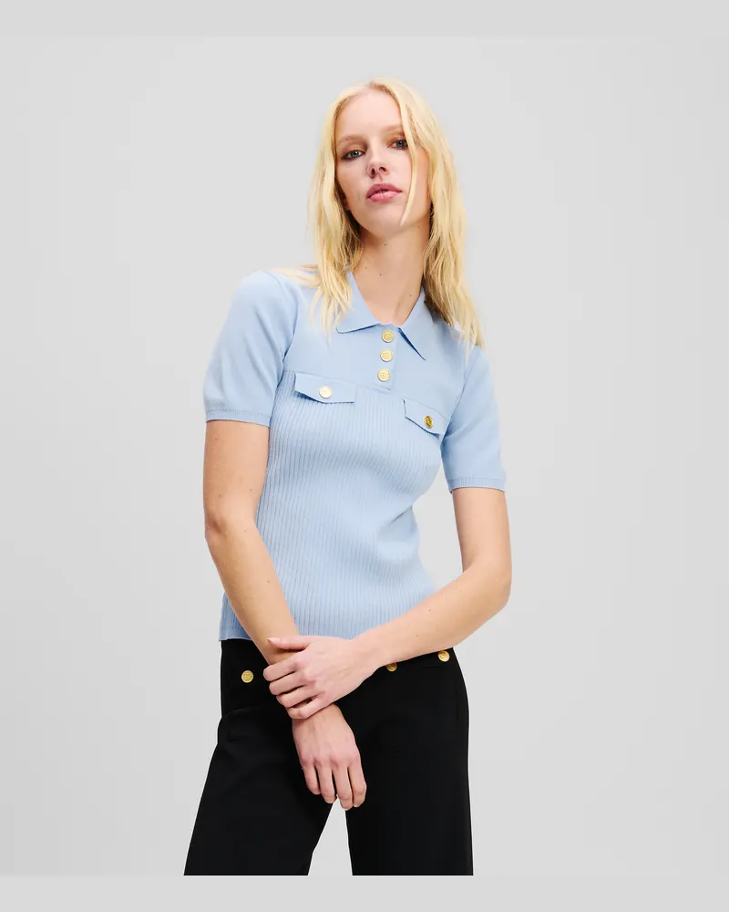 Karl Lagerfeld Poloshirt Mit Knopfdetail, Frau, Kentucky Blau, Größe Kentucky