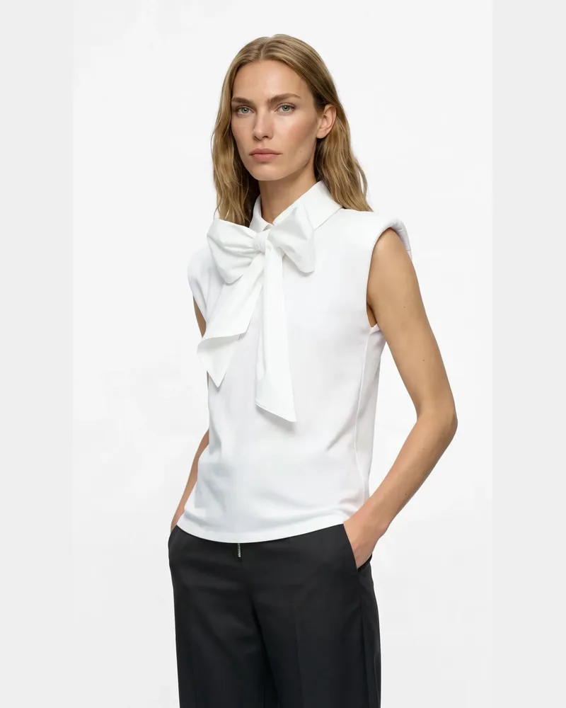 Karl Lagerfeld Top Mit Schleifenkragen, Female, Weiss, Size White