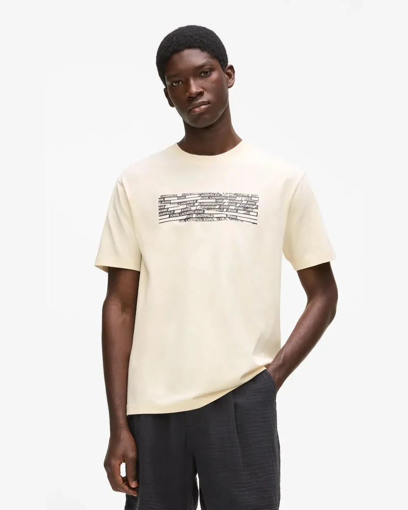 Karl Lagerfeld T-shirt Mit Streifenlogo, Herren, Whitecap Grey, Größe Whitecap