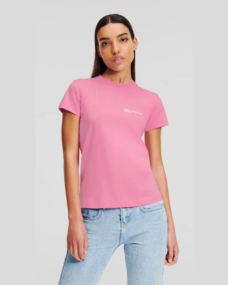 Karl Lagerfeld Schmal Geschnittenes T-shirt Mit Logo, Frau, Moonlite Mauve, Größe Moonlite