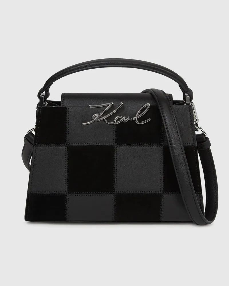 Karl Lagerfeld K/signature Henkeltasche Mit Karomuster, Damen, Schwarz-nickel, Größe Schwarz-nickel