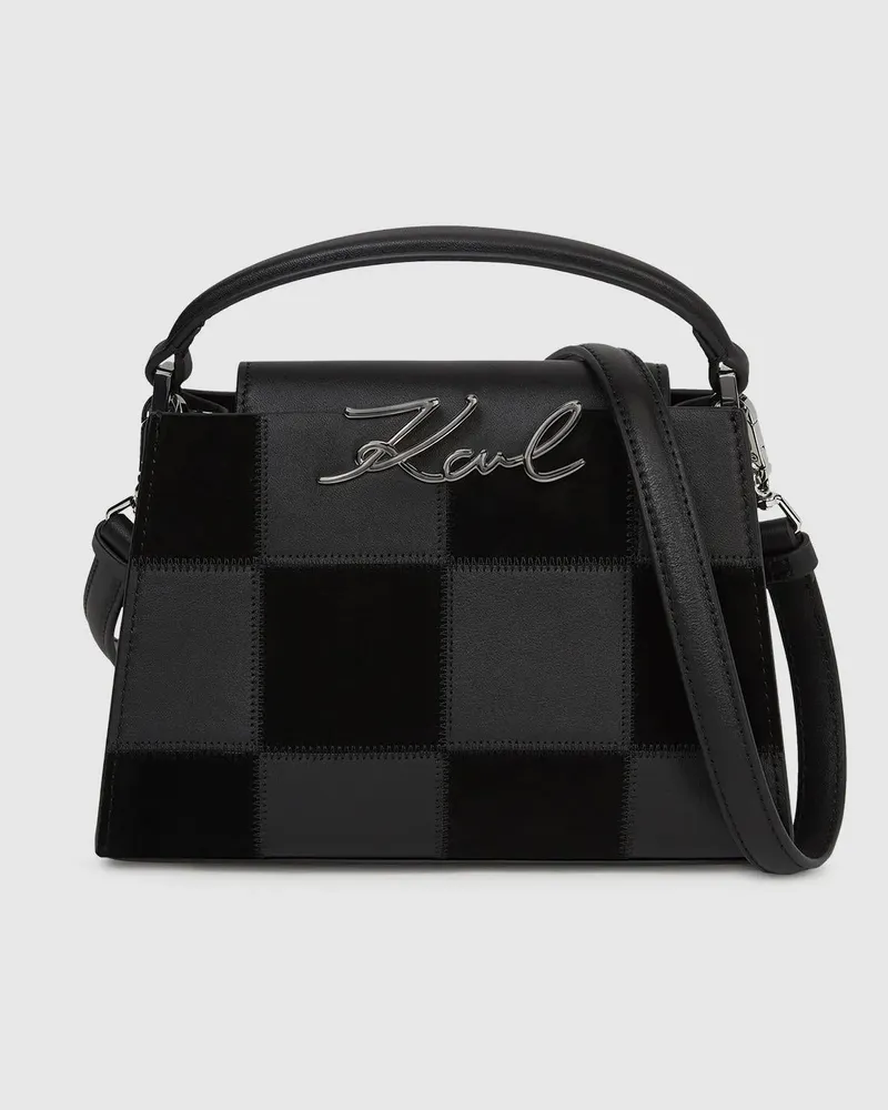Karl Lagerfeld K/signature Henkeltasche Mit Karomuster, Damen, Schwarz-nickel, Größe Schwarz-nickel