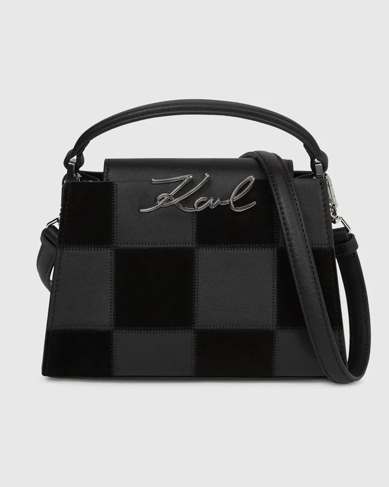 Karl Lagerfeld K/signature Henkeltasche Mit Karomuster, Damen, Schwarz-nickel, Größe Schwarz-nickel