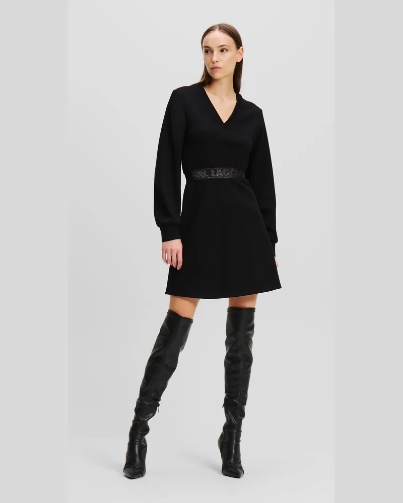 Karl Lagerfeld Sweater-kleid Mit Glitzerndem Logoband, Frau, Schwarz, Größe Schwarz