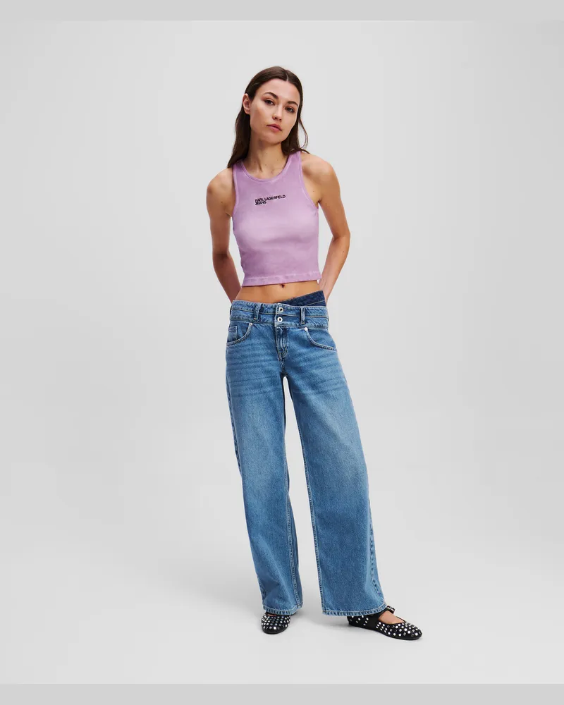 Karl Lagerfeld Legere Jeans Mit Doppeltem Bund, Frau, Mittelblau geblockt, Größe Mittelblau