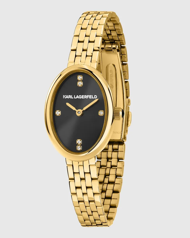 Karl Lagerfeld Ovales Uhr Mit Dunklem Zifferblatt, Damen, Gold, Größe Gold