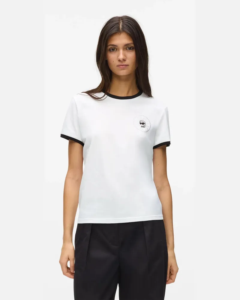 Karl Lagerfeld Ikon T-shirt Mit Kleinem Circle-logo, Damen, Weiss/schwarz, Größe: Xxl Weiss