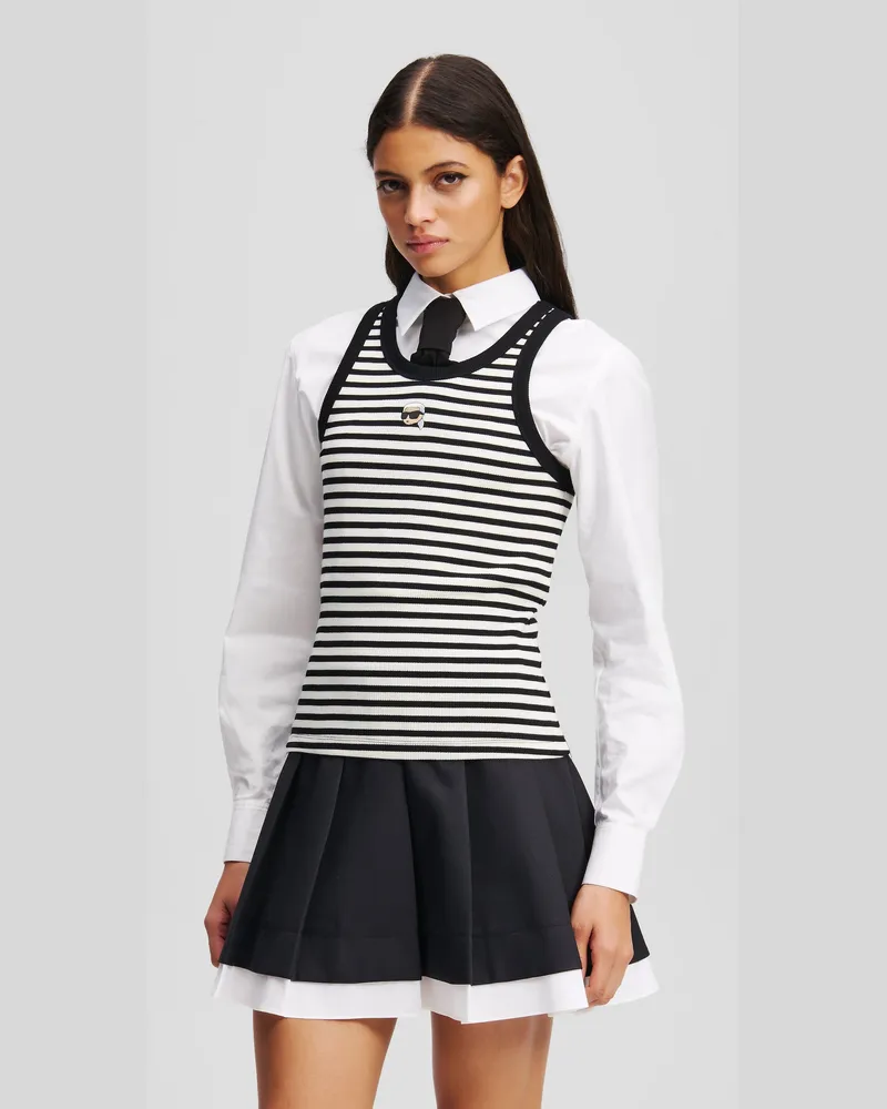 Karl Lagerfeld Ikon Geripptes Tanktop, Damen, Cannoli Creme-schwarz, Größe Cannoli