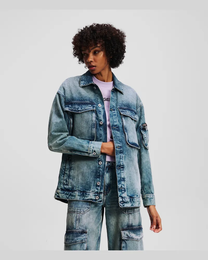 Karl Lagerfeld Jeansjacke Im Utility-stil, Frau, Getöntes Visual Washed Blue, Größe Getöntes