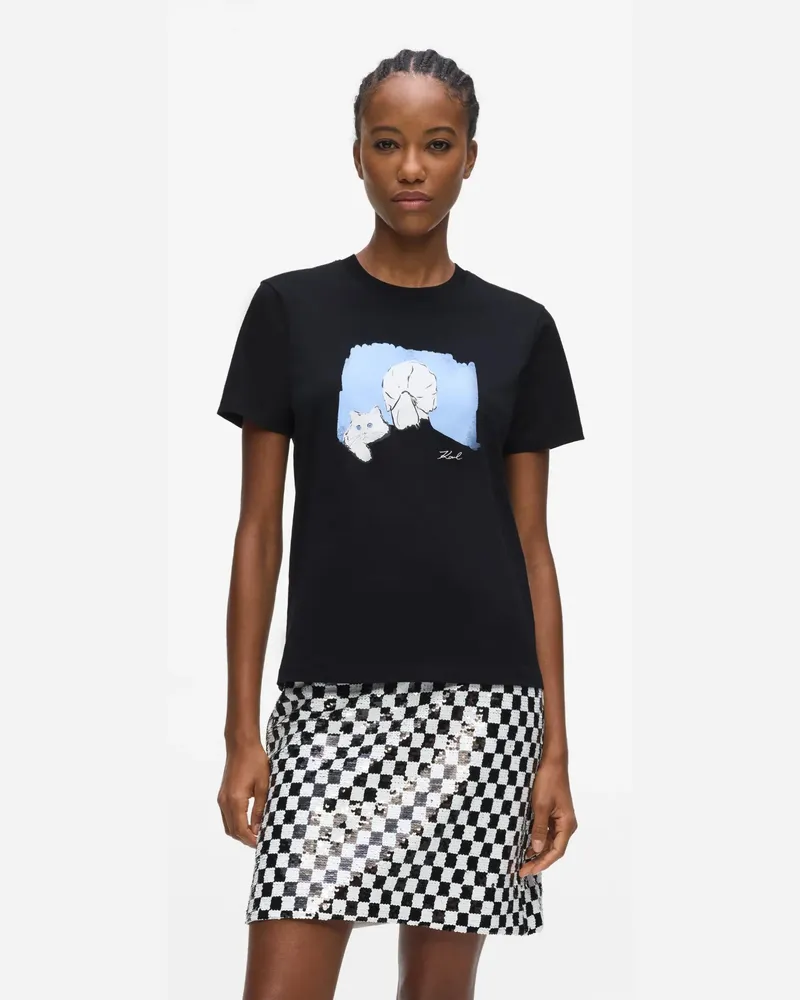 Karl Lagerfeld T-shirt Mit Illustriertem Portrait, Damen, Schwarz, Größe Schwarz