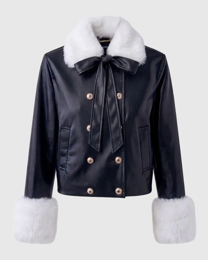 Karl Lagerfeld Jacke Mit Pelzbesatz, Damen, Schwarz/weiss, Größe Schwarz