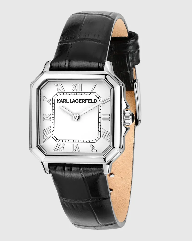 Karl Lagerfeld Quadratische Armbanduhr Mit Lederarmband Und Logo, Damen, Silver, Größe Silver