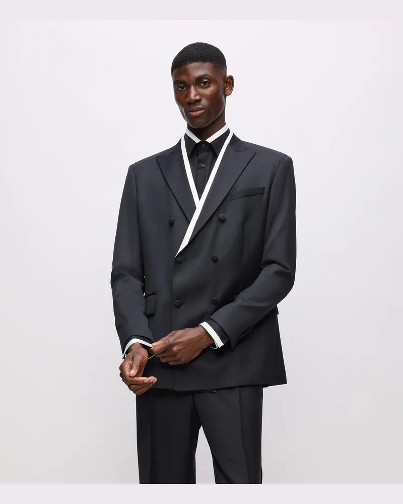 Karl Lagerfeld Kl Studio Blazer Mit Kontrastierender Paspelierung, Herren, Schwarz/weiss, Größe Schwarz