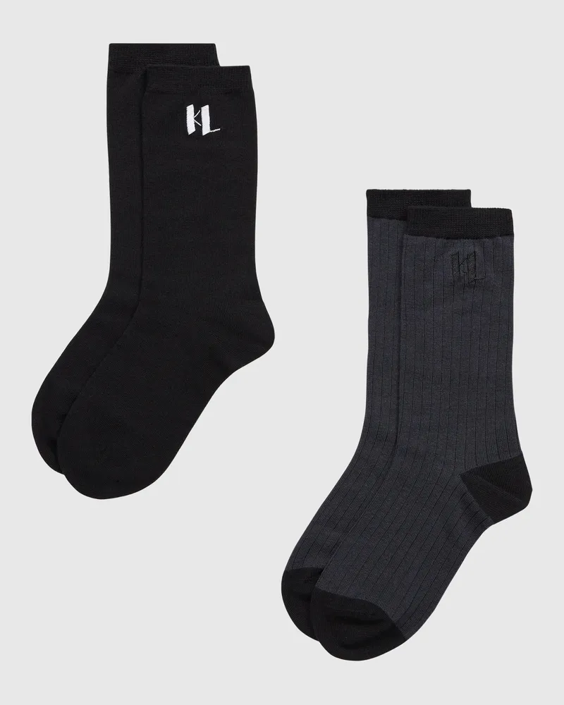 Karl Lagerfeld K/monogram-socken – 2er-pack, Male, Schwarz/grau, Size Black