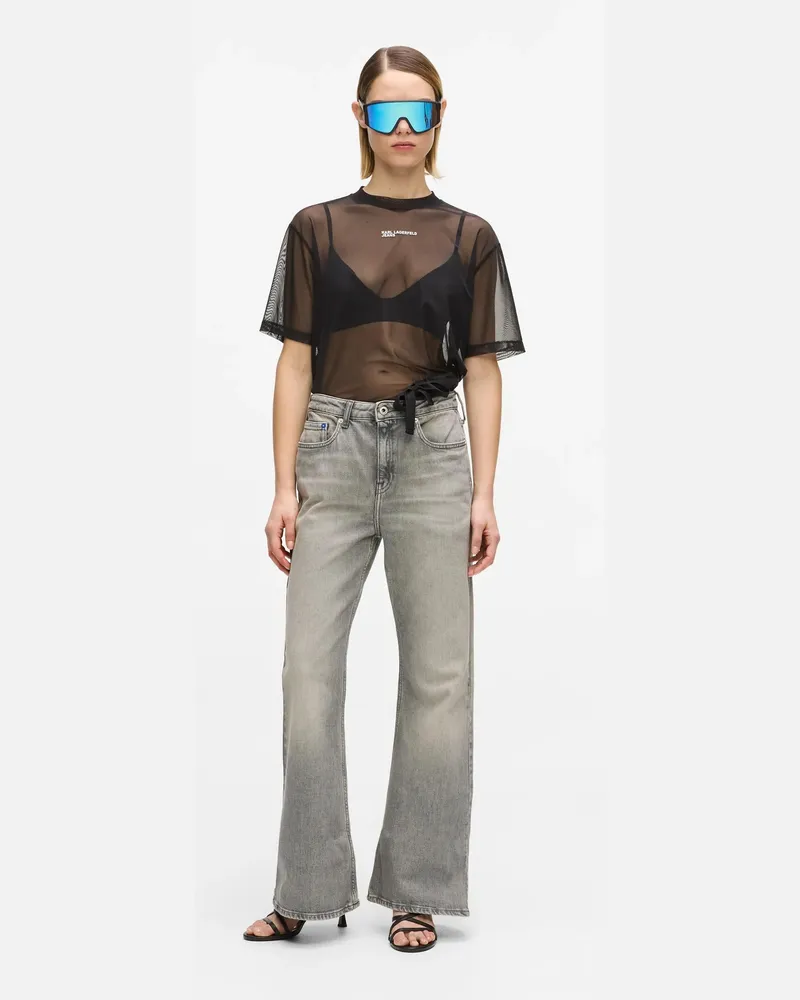 Karl Lagerfeld Graue Jeans Mit Hohem Bund Und Ausgestelltem Bein, Damen, Rosa Mit Allover-blumenmuster, Größe Rosa