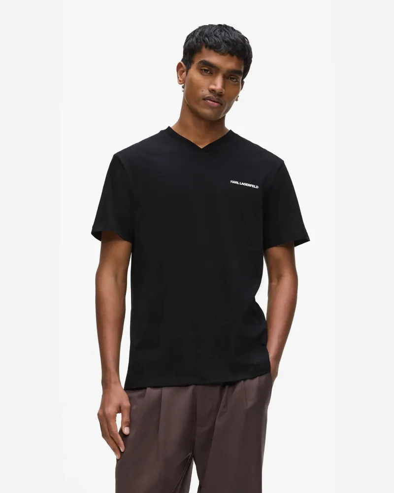 Karl Lagerfeld T-shirt Mit V-ausschnitt Und Logo, Herren, Schwarz, Größe Schwarz