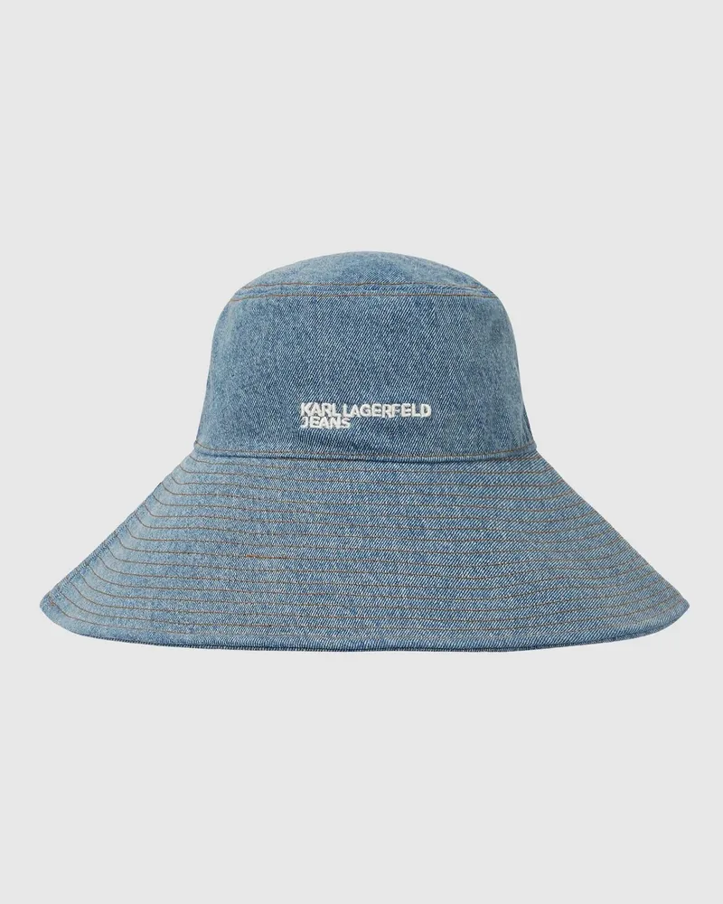 Karl Lagerfeld Bucket Hat Aus Denim Mit Breiter Krempe, Damen, Gewaschenes Mittelblau, Größe Gewaschenes