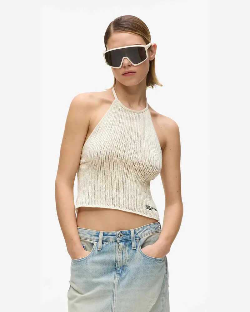 Karl Lagerfeld Gestricktes Halterneck-top, Damen, Lorbeer-eiche, Größe Lorbeer-eiche
