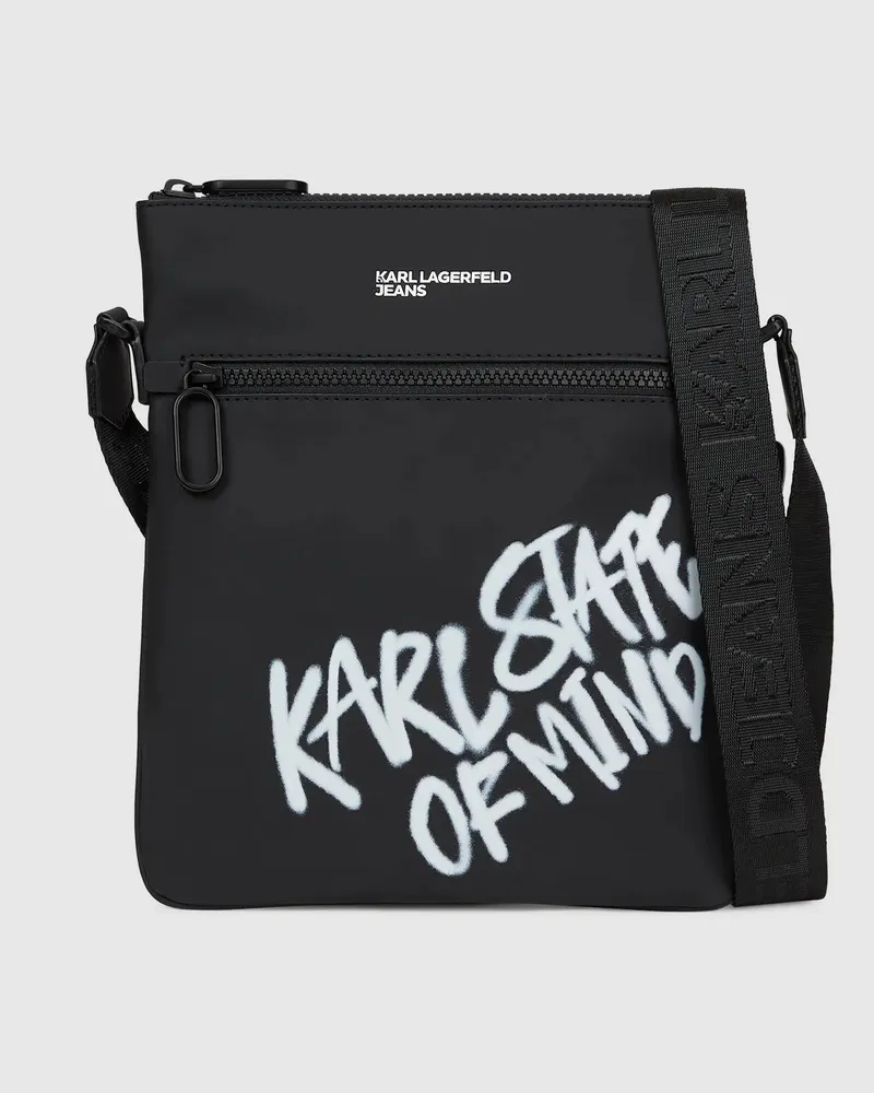 Karl Lagerfeld Beschichtete Flache Umhängetasche Mit Karl-zitat, Herren, Schwarz, Größe Schwarz
