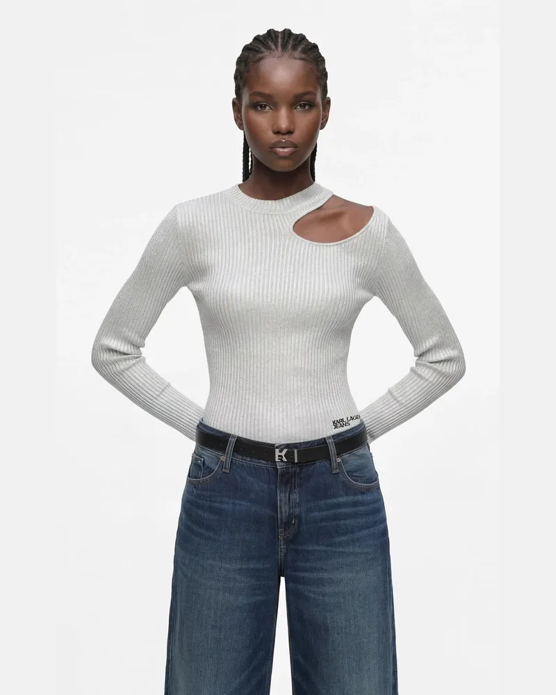 Karl Lagerfeld Metallic-beschichteter Pullover, Damen, Silver, Größe Silver