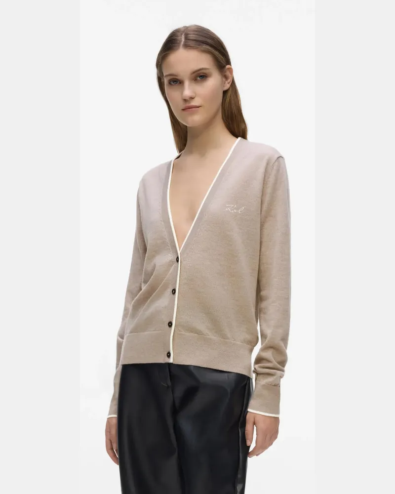 Karl Lagerfeld Strickjacke Aus Merinowolle, Female, Sandsteinmischung, Size Beige