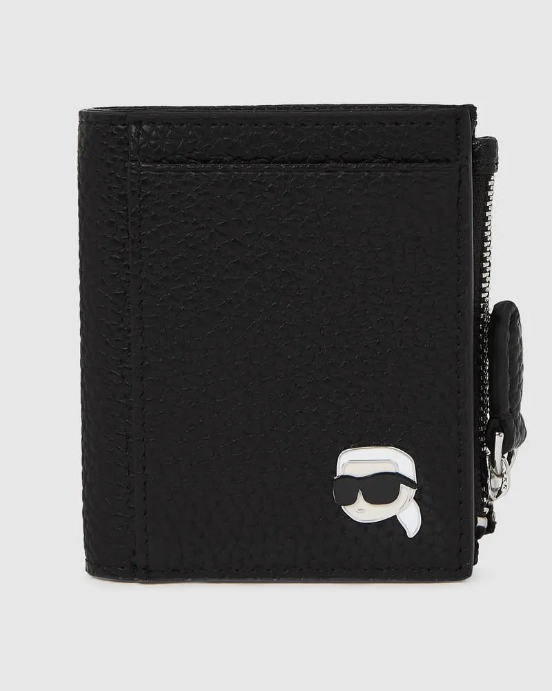 Karl Lagerfeld Ikon Pebble Kleine Zweifach Gefaltete Geldbörse, Damen, Schwarz, Größe Schwarz